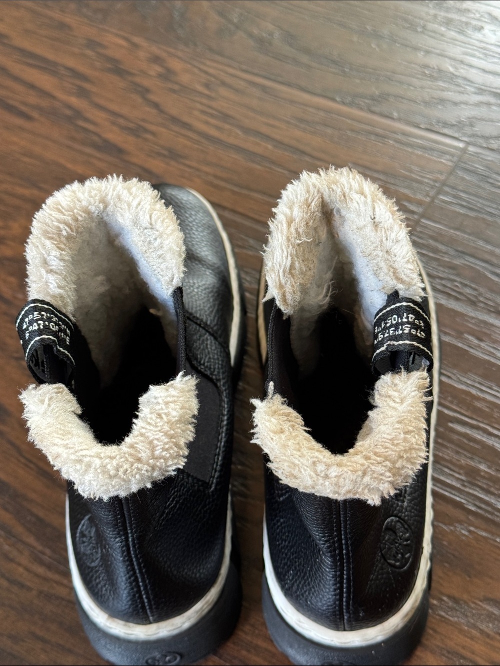Rieker Black Ankle Boots with Cream Fur Trim - Picture 10 of 11